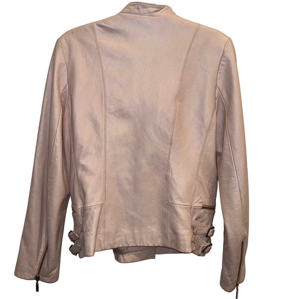 Vintage 90s Y2K Wilsons Pelle Studio Pink Leather Moto Jacket Women's M - Picture 2 of 16